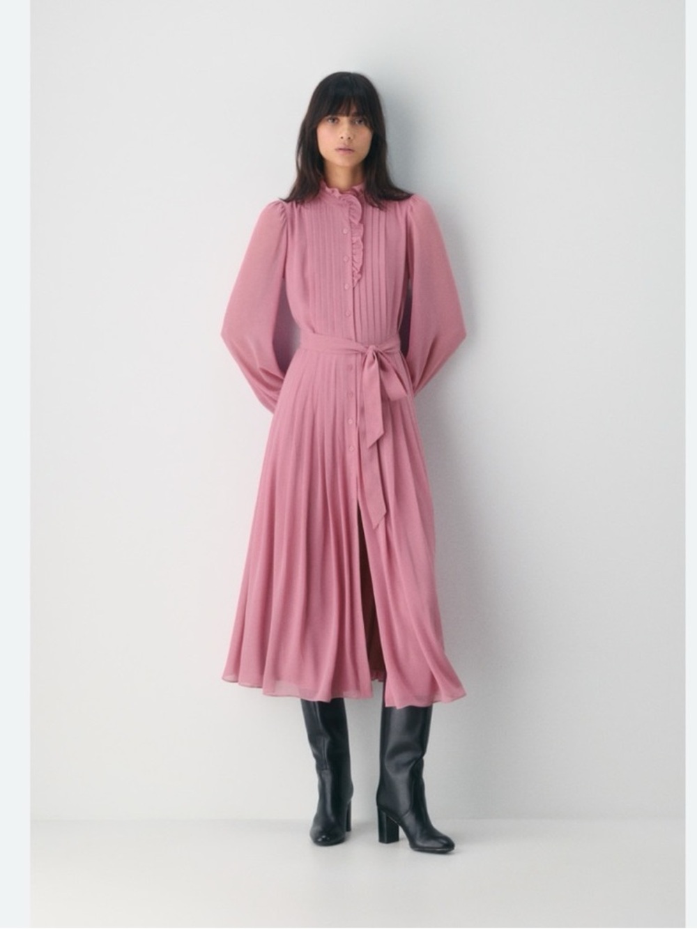 Aritzia Wilfred Salon Chiffon Button-up Maxi Shirt Dress Frozen Berry - Picture 1 of 10